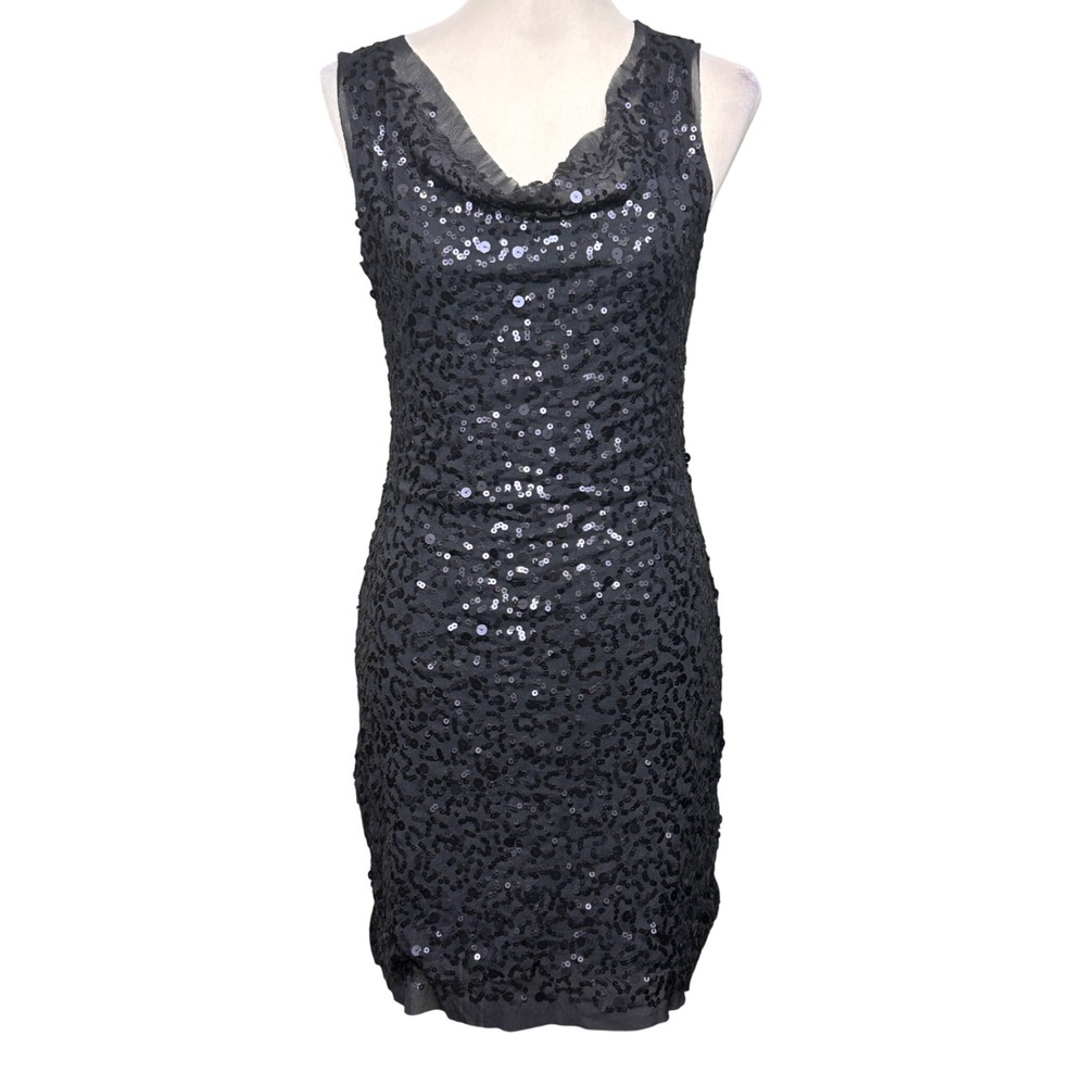 Max Studio Sequin Cowl Neck Dress Womens S Charcoal Grey Cocktail Sleeveless